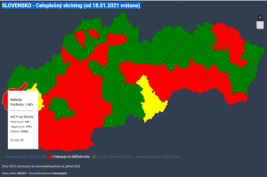Ďalšie kolo testovania v červenom okrese Malacky, okresy Senica, Skalica a Myjava sú zelené