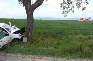 Nehoda medzi mestom Vrbové a obcou Prašník, zasahovať musel aj vrtuľník