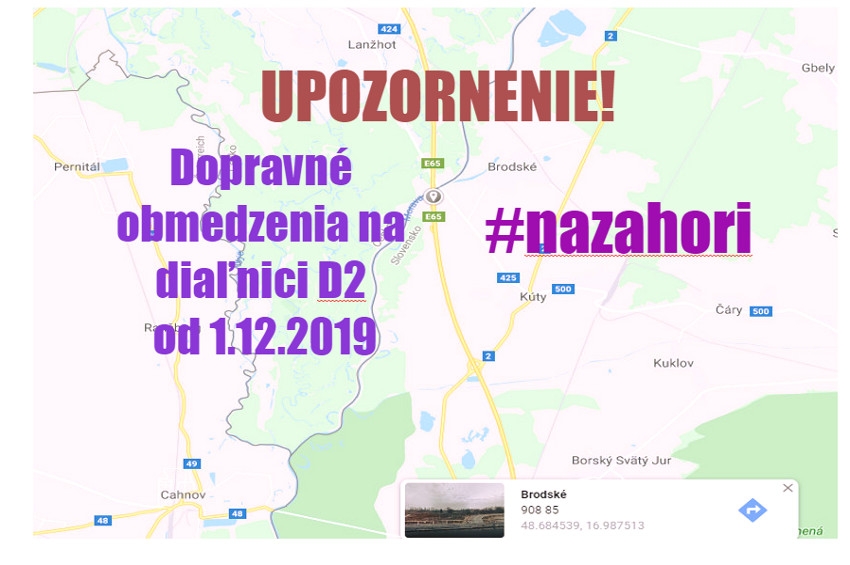 Upozornenie: Od decembra komplikácie na diaľnici D2 od Záhoria smer Česká republika s odklonom nákladných vozidiel pri tvorbe kolón