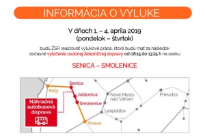 UPOZORNENIE: Od pondelka do štvrtka výluka vlakov Senica - Jablonica - Smolenice